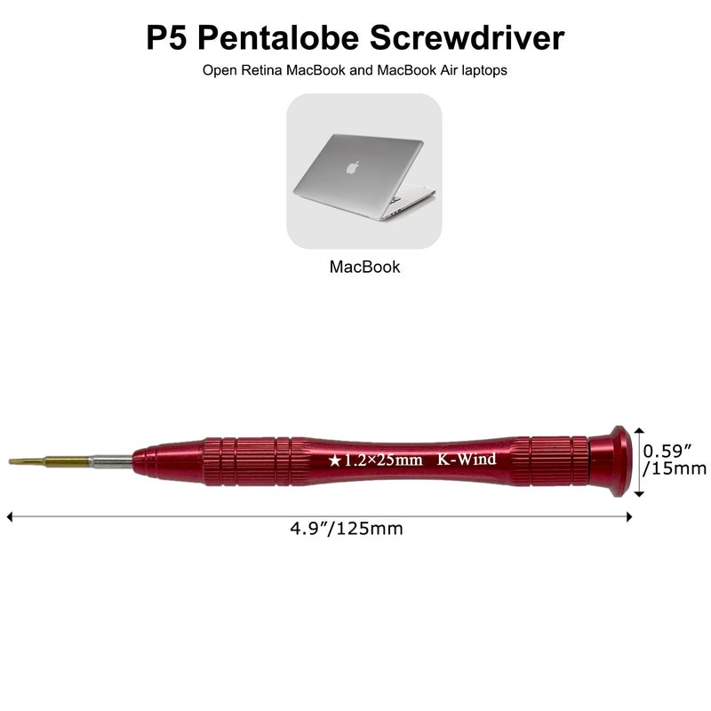 Kannony Wind Precision Pentalobe Screwdriver P5 1.2mm Compatible with MacBook Xiaomi Laptop, Star Head Screwdriver, S2 High Alloy Steel Head, Magnetic Tip, 360Â° Rotary Cap, Anti Slip Grip - Image 2